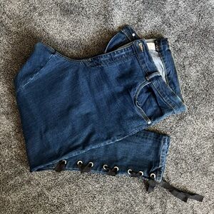 VENUS Dark Blue Lace-Up Ankle Jeans